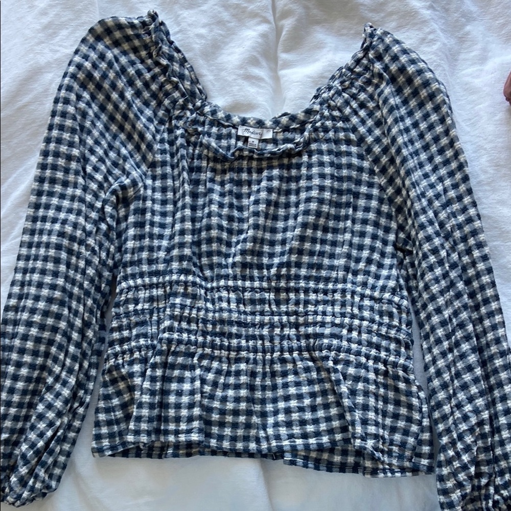 Madewell Blue Plaid Long Sleeve Top